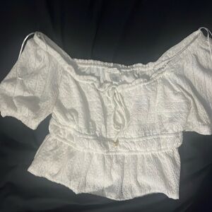 White floral Beautiful cropped summer flared shirt